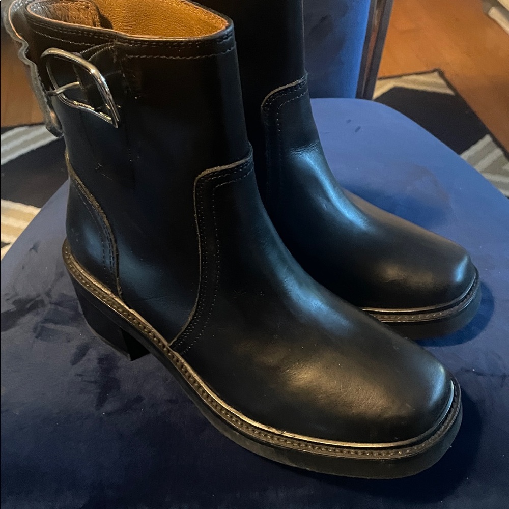 Black Leather Ankle Boots with Buckle